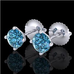 1.01 CTW Fancy Intense Blue Diamond Art Deco Stud Earrings 18K White Gold - REF-100Y2K - 38230