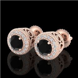 1.55 CTW Fancy Black Diamond Solitaire Art Deco Stud Earrings 18K Rose Gold - REF-103K6W - 37654