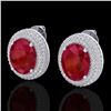 Image 1 : 9.20 CTW Ruby & Micro Pave VS/SI Diamond Earrings 18K White Gold - REF-190W2F - 20232
