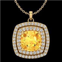 1.77 CTW Citrine & Micro Pave VS/SI Diamond Halo Necklace 18K Yellow Gold - REF-63F5N - 20453