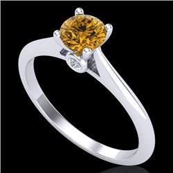 0.56 CTW Intense Fancy Yellow Diamond Engagement Art Deco Ring 18K White Gold - REF-81T8M - 38190