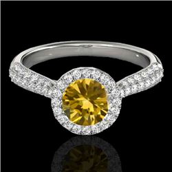 1.4 CTW Certified Si/I Fancy Intense Yellow Diamond Solitaire Halo Ring 10K White Gold - REF-170Y4K 