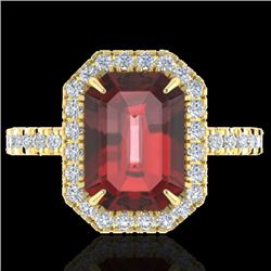 6.03 CTW Garnet And Micro Pave VS/SI Diamond Halo Ring 18K Yellow Gold - REF-62H2A - 21429