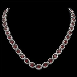 50.08 CTW Garnet & Diamond Halo Necklace 10K White Gold - REF-555K6W - 40598