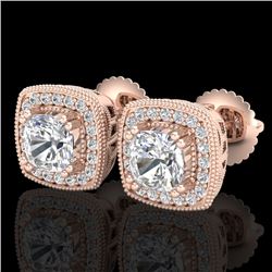 1.25 CTW Cushion Cut VS/SI Diamond Art Deco Stud Earrings 18K Rose Gold - REF-218A2X - 37035