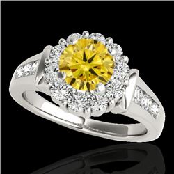 1.9 CTW Certified Si/I Fancy Intense Yellow Diamond Solitaire Halo Ring 10K White Gold - REF-206W4F 
