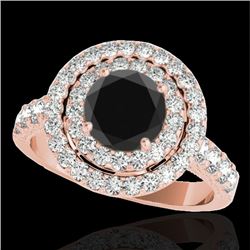 3 CTW Certified VS Black Diamond Solitaire Halo Ring 10K Rose Gold - REF-147Y3K - 34224