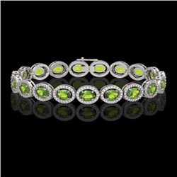 13.87 CTW Peridot & Diamond Halo Bracelet 10K White Gold - REF-251M6H - 40478