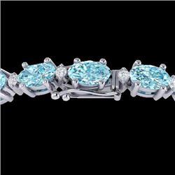 25.8 CTW Sky Blue Topaz & VS/SI Certified Diamond Eternity Bracelet 10K White Gold - REF-118H4A - 29