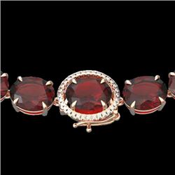 145 CTW Garnet & VS/SI Diamond Halo Micro Eternity Necklace 14K Rose Gold - REF-455H6A - 22296
