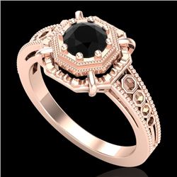 0.53 CTW Fancy Black Diamond Solitaire Engagement Art Deco Ring 18K Rose Gold - REF-81Y8K - 37437