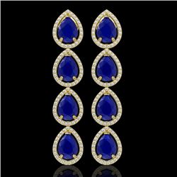 16.01 CTW Sapphire & Diamond Halo Earrings 10K Yellow Gold - REF-186F5N - 41290