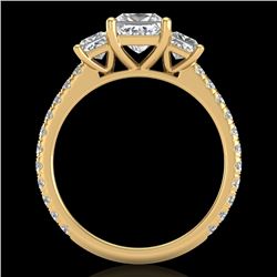 2.14 CTW Princess VS/SI Diamond Art Deco 3 Stone Ring 18K Yellow Gold - REF-454F5N - 37207