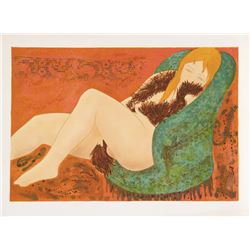 Alain Bonnefoit, Nude in Green Chair, Lithograph,