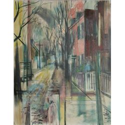 Stanley Sobossek, City Street, Oil Painting, Signed