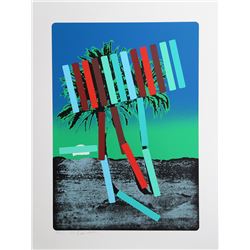 Menashe Kadishman, Teal and Red Palm, Serigraph,