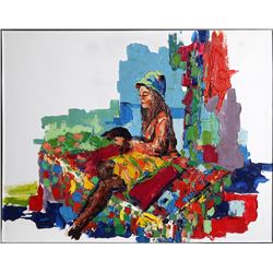 DeWolfe, Woman on Bed with Kitten, Oil and Varnish on Canvas, signed l.r.