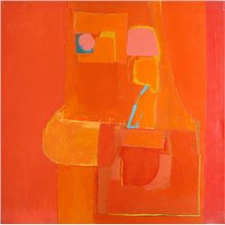 Beverly, Modern Abstract in Orange and Red, Oil Painting, signed u.r.
