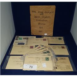 FOURTEEN PIECES OF 1920'S, 30'S, 40'S, & 50'S POSTCARDS & STAMPBOOK