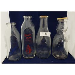 FOUR VINTAGE MILK BOTTLES