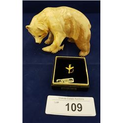 PORCELAIN BEAR FIGURINE & GOLD NUGGET
