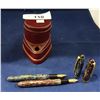 Image 1 : TWO 14K GOLD TIP FOUNTAIN PENS & BAKELITE INK WELL