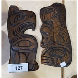 TWO VINTAGE NATIVE CARVED EAGLES