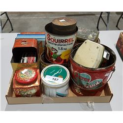 20 PCS COLLECTIBLE TINS, LARD PAIL, TOBACCO TINS ETC