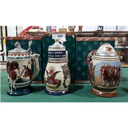 LOT OF 3 NIB COLLECTIBLE BUDWEISER BEER STEINS