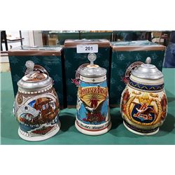 LOT OF 3 NIB COLLECTIBLE BUDWEISER BEER STEINS