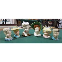 LOT OF 6 VINTAGE HEAD VASES