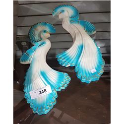 VINTAGE PAIR CHALKWARE PEACOCK WALL PLAQUES