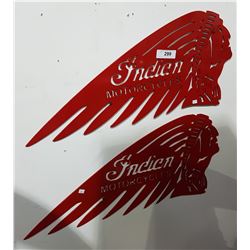 PAIR STEEL INDIAN HEAD MOTORCYCLE SIGNS