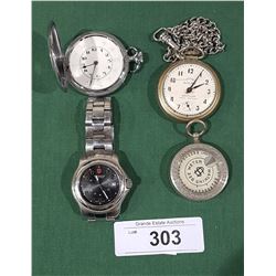 2 VINTAGE POCKET WATCHES, BEE METER, & VICTORINOX MEN'S WATCH