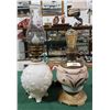 Image 1 : ANTIQUE OIL LAMP(ELECTRIFIED) & EMBOSSED GLASS TABLE LAMP