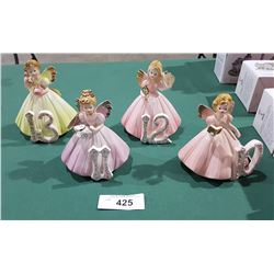 LOT OF 4 VINTAGE JOSEF ORIGINALS BIRTHDAY ANGEL FIGURINES