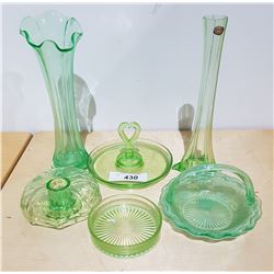 LOT OF 6 PCS GREEN DEPRESSION GLASS