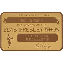 Joe Esposito's Elvis Presley Show Gold Metal ID Card