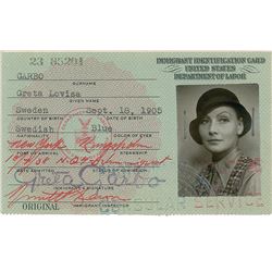 Greta Garbo Signed Immigration Card