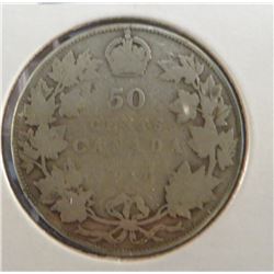1910 Canadian Silver King George 50 Cent Coin
