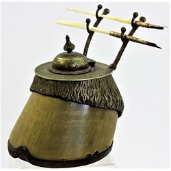 Antique horse hoof inkwell