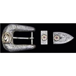 Vintage sterling 3 piece ranger buckle set