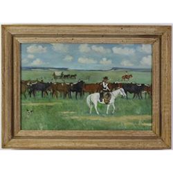 Original oil on board by Texas artist C.E. Shirey