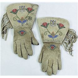 Floral beaded on leather gauntlets