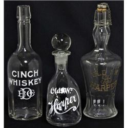 Collection of 3 antique back bar bottles