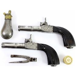 Match pair screw barrel percussion pistols