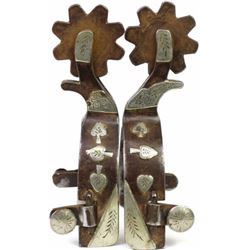 Large double mounted spurs stamped Overton