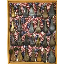 Collection of 27 zinc and copper powder flasks