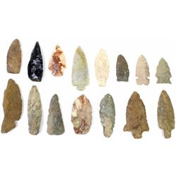 Collection of 15 authentic arrowheads and knife