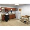 Image 1 : CONTENTS OF LUNCH ROOM, FRIDGE, SMALL DISHWASHER, WATERCOOLER, 6 BLACK CHAIRS AND 1 WOODEN TABLE
